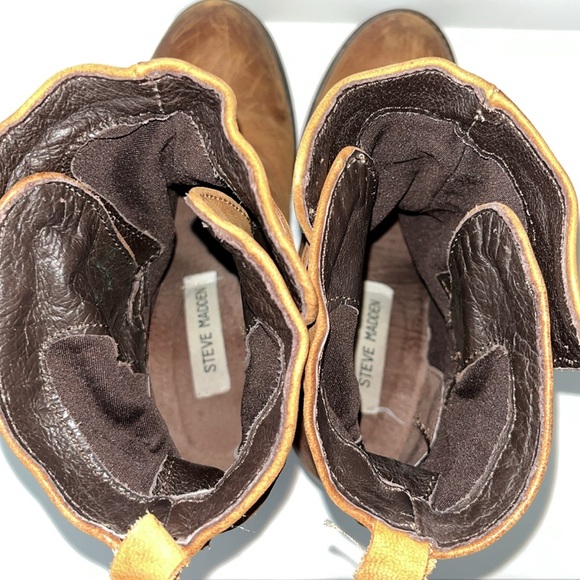 Steve Madden Brown Leather Heeled Yale Moto Buckle Distressed Ankle Boots Size 7 - Picture 9 of 10